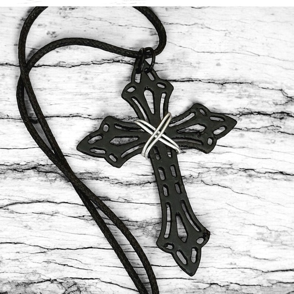 5 For $25💫Black Wooden Filigree Cross Necklace Pendant - Picture 1 of 4